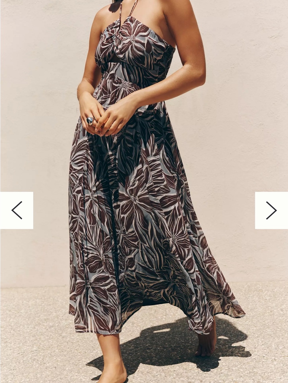 Z Supply Lanie Zinn Brown and Cream Floral Halter Midi Dress
